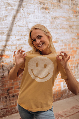 All Smiles Yellow Graphic Tee Size S-L $34